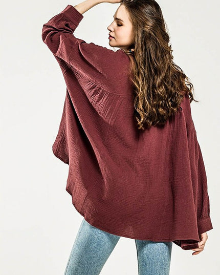 Oversized Pleat Ballon sleeve High and low Top - Sleekdenim.com