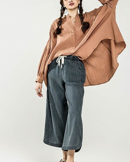 Plus Oversize Pleat Ballon sleeve High and low Top - Sleekdenim.com