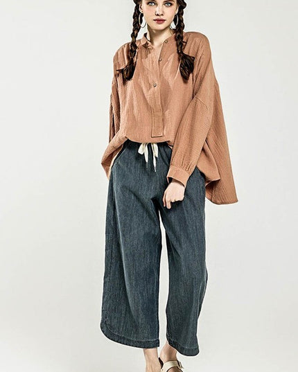 Plus Oversize Pleat Ballon sleeve High and low Top - Sleekdenim.com