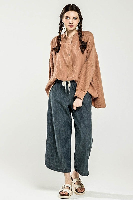 Plus Oversize Pleat Ballon sleeve High and low Top - Sleekdenim.com