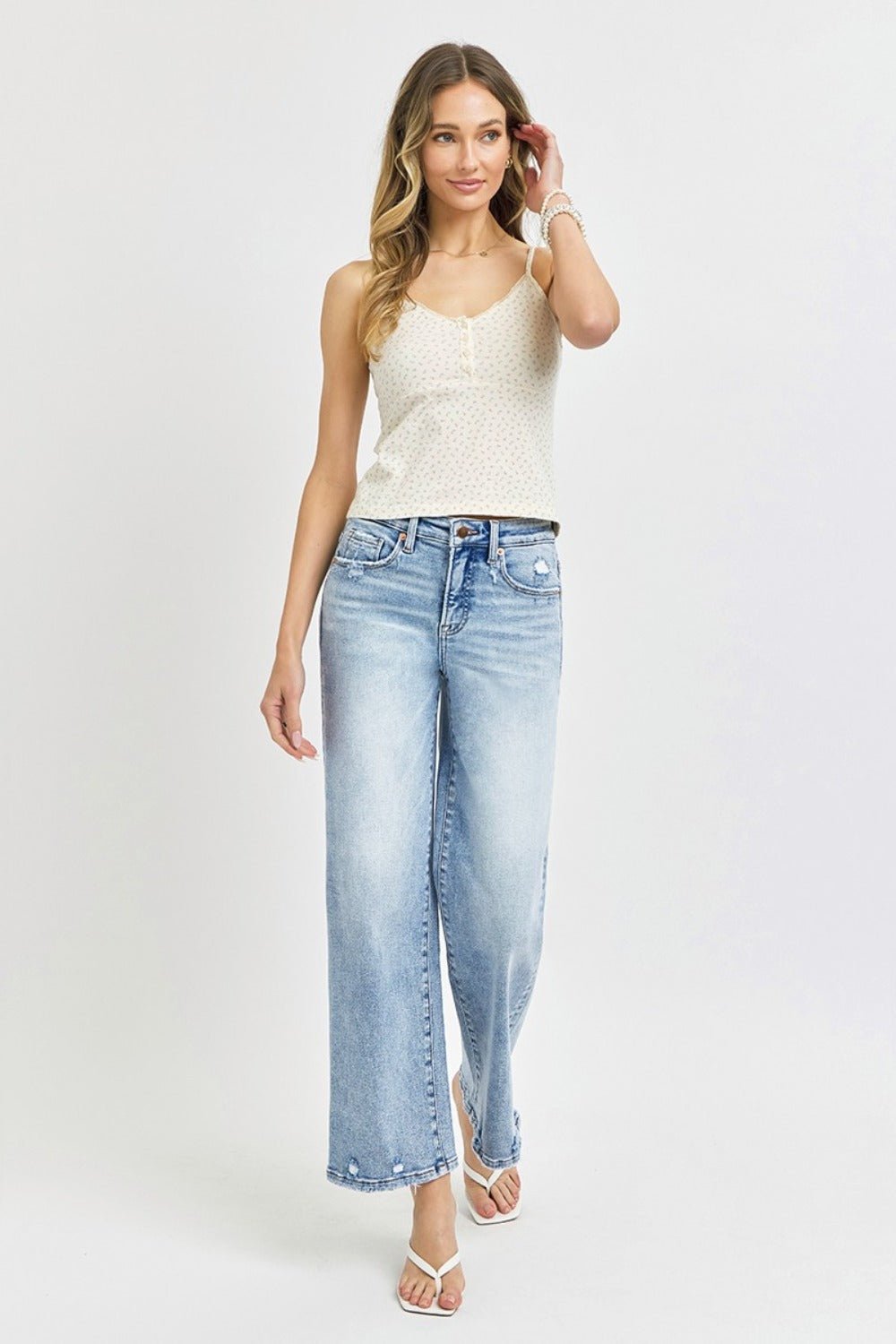 RISEN Full Size Tummy Control High Rise Crop Wide Leg Jeans | Sleekdenim.com