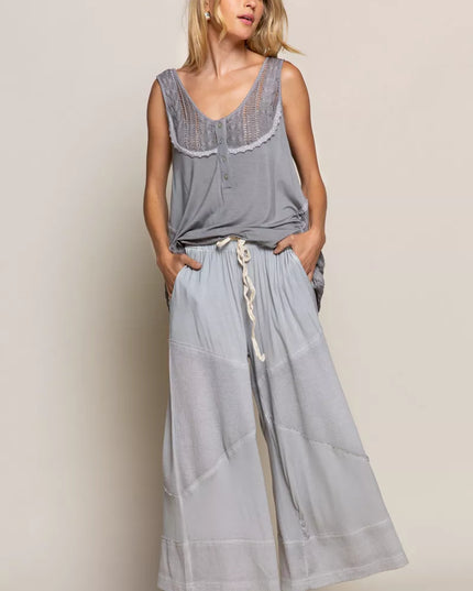 POL Elastic Waistband Wide Leg Pants with Drawstring - Sleekdenim.com