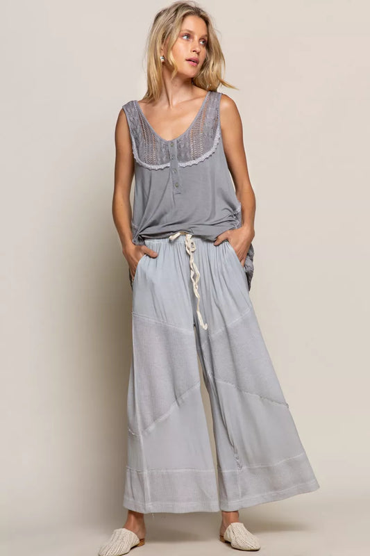 POL Elastic Waistband Wide Leg Pants with Drawstring - Sleekdenim.com