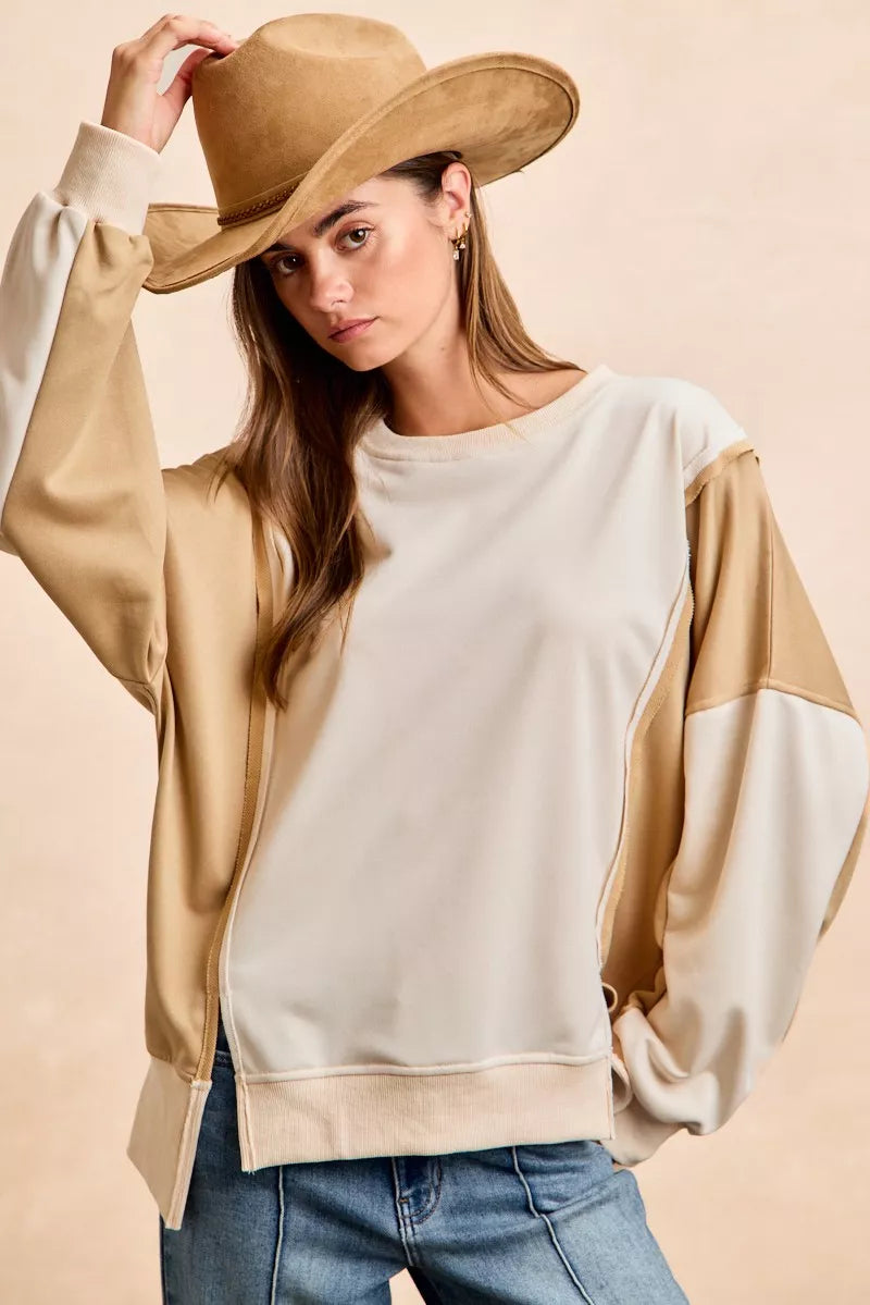 BiBi French Terry Color Block Top With Open Seam Detail - Image 9
