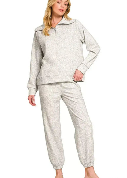 Zenana Scuba Half Zip Sweatshirts and Joggers Set - Sleekdenim.com