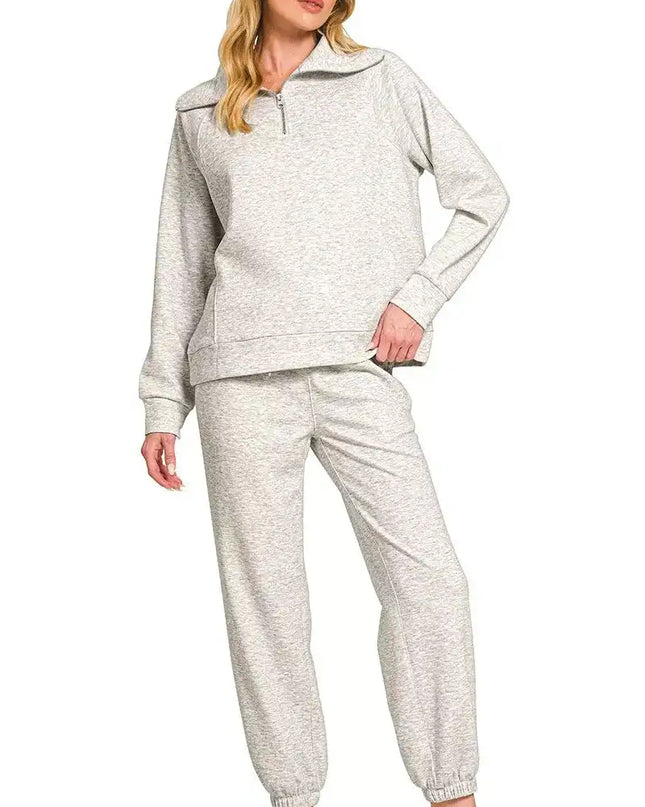 Zenana Scuba Half Zip Sweatshirts and Joggers Set - Sleekdenim.com