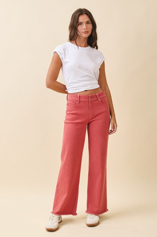 Wide Leg Raw Hem Denim Pants