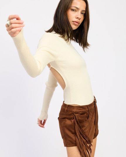 LONG SLEEVE TURTLE NECK BODYSUIT WITH OPEN BACK - Sleekdenim.com