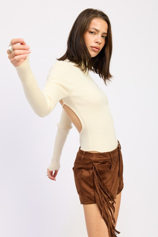 LONG SLEEVE TURTLE NECK BODYSUIT WITH OPEN BACK - Sleekdenim.com