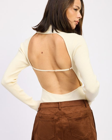 LONG SLEEVE TURTLE NECK BODYSUIT WITH OPEN BACK - Sleekdenim.com