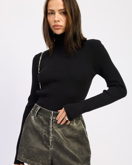 LONG SLEEVE TURTLE NECK BODYSUIT WITH OPEN BACK - Sleekdenim.com