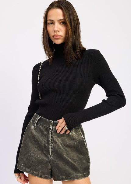 LONG SLEEVE TURTLE NECK BODYSUIT WITH OPEN BACK - Sleekdenim.com