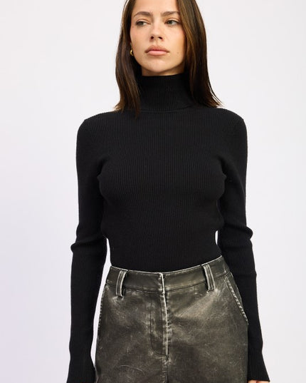 LONG SLEEVE TURTLE NECK BODYSUIT WITH OPEN BACK - Sleekdenim.com