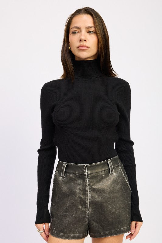 LONG SLEEVE TURTLE NECK BODYSUIT WITH OPEN BACK - Sleekdenim.com