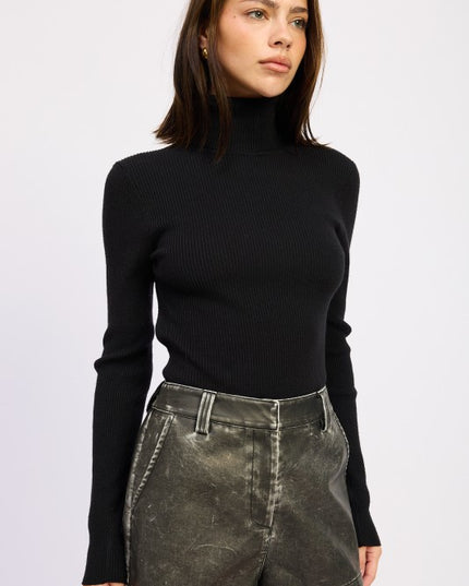 LONG SLEEVE TURTLE NECK BODYSUIT WITH OPEN BACK - Sleekdenim.com