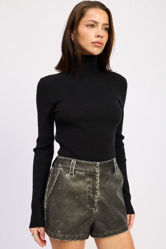 LONG SLEEVE TURTLE NECK BODYSUIT WITH OPEN BACK - Sleekdenim.com