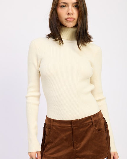 LONG SLEEVE TURTLE NECK BODYSUIT WITH OPEN BACK - Sleekdenim.com