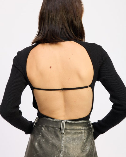 LONG SLEEVE TURTLE NECK BODYSUIT WITH OPEN BACK - Sleekdenim.com