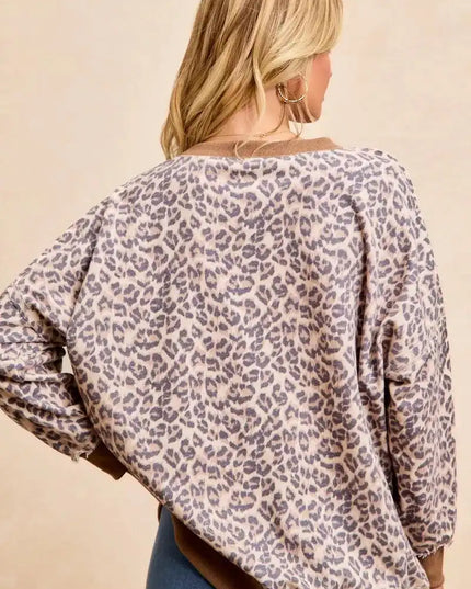 BiBi Leopard Printed French Terry Sweatshirt - Sleekdenim.com