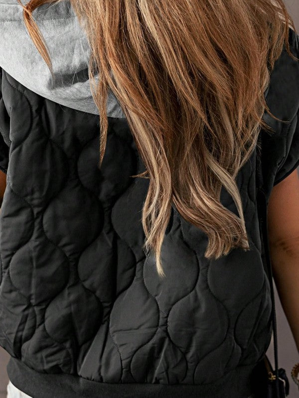 Oversized Drawstring Hooded Zip Up Puffer Vest - Sleekdenim.com