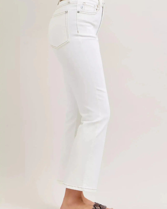 Judy Blue Contrast Stitching Cropped Flare Jeans - Sleekdenim.com