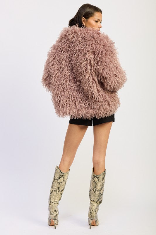 SHAGGY FAUR FUR COAT WITH COLLAR - Sleekdenim.com