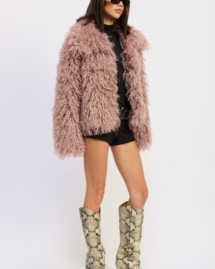 SHAGGY FAUR FUR COAT WITH COLLAR - Sleekdenim.com