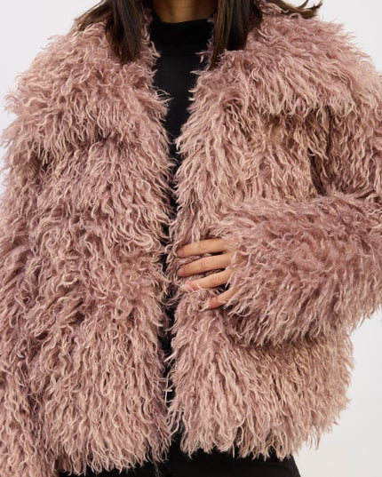 SHAGGY FAUR FUR COAT WITH COLLAR - Sleekdenim.com
