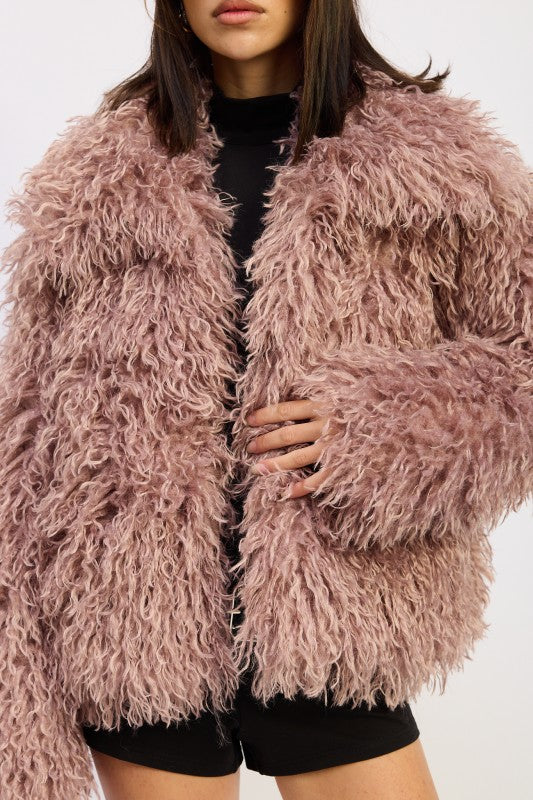 SHAGGY FAUR FUR COAT WITH COLLAR - Sleekdenim.com