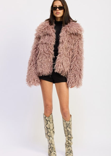 SHAGGY FAUR FUR COAT WITH COLLAR - Sleekdenim.com