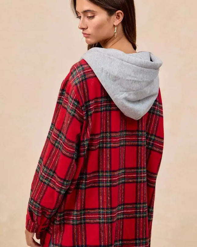 BiBi Brushed Plaid Hooded Jacket - Sleekdenim.com
