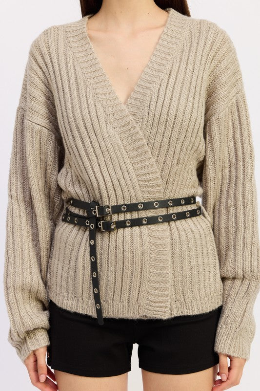 WRAPPED CARDIGAN WITH BELT - Sleekdenim.com