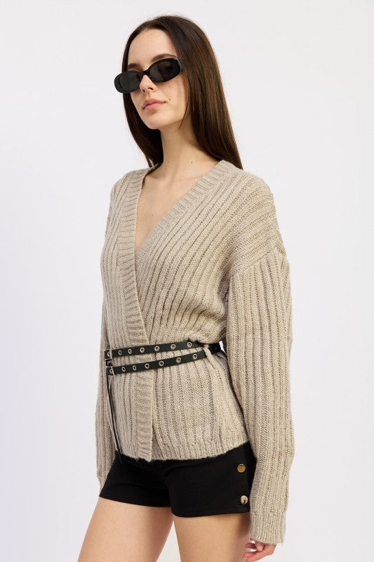 WRAPPED CARDIGAN WITH BELT - Sleekdenim.com