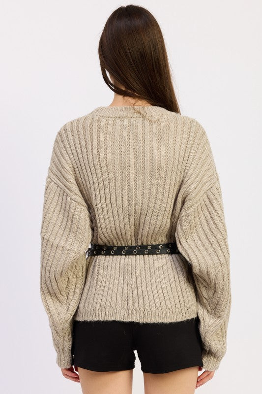 WRAPPED CARDIGAN WITH BELT - Sleekdenim.com