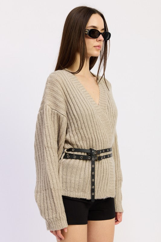 WRAPPED CARDIGAN WITH BELT - Sleekdenim.com