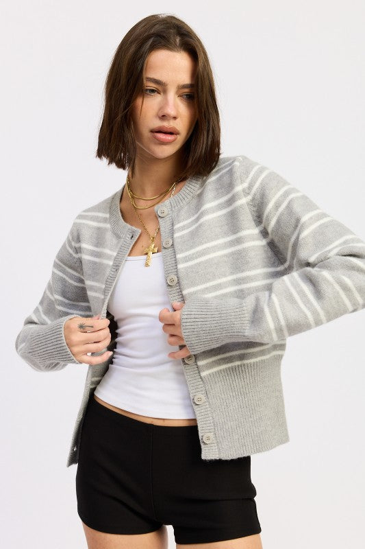 BUTTON DOWN STRIPED CARDIGAN - Sleekdenim.com