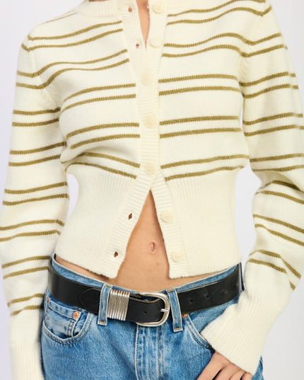 BUTTON DOWN STRIPED CARDIGAN - Sleekdenim.com