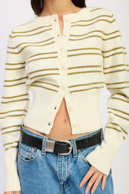 BUTTON DOWN STRIPED CARDIGAN - Sleekdenim.com