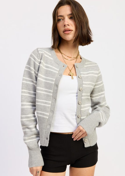BUTTON DOWN STRIPED CARDIGAN - Sleekdenim.com