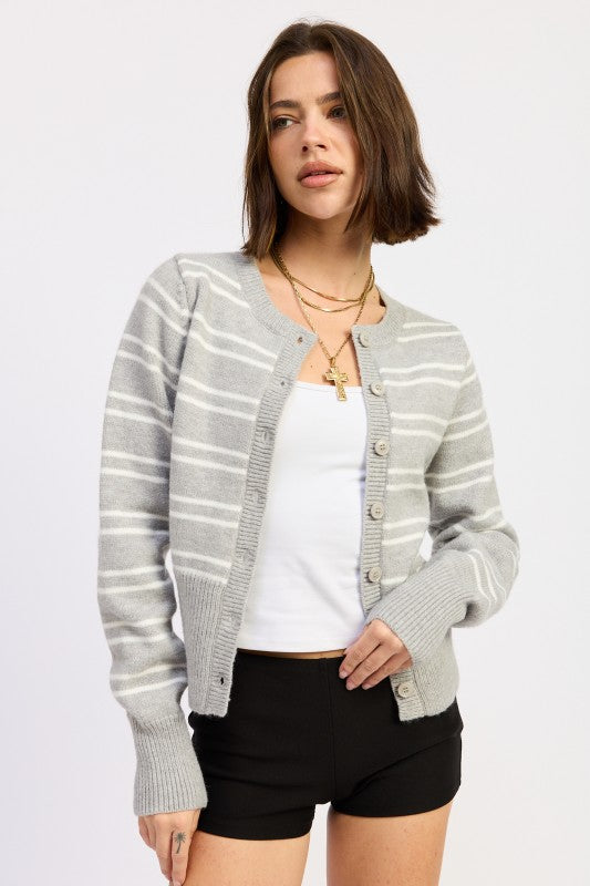 BUTTON DOWN STRIPED CARDIGAN - Sleekdenim.com