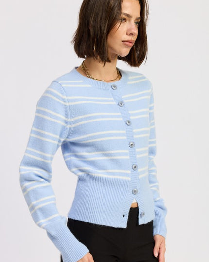 BUTTON DOWN STRIPED CARDIGAN - Sleekdenim.com
