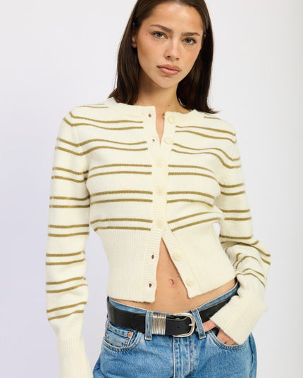 BUTTON DOWN STRIPED CARDIGAN - Sleekdenim.com
