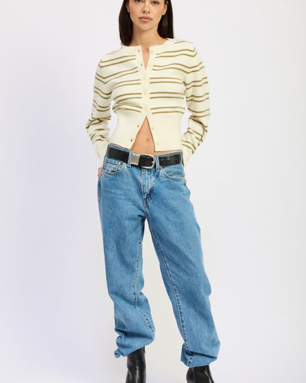 BUTTON DOWN STRIPED CARDIGAN - Sleekdenim.com