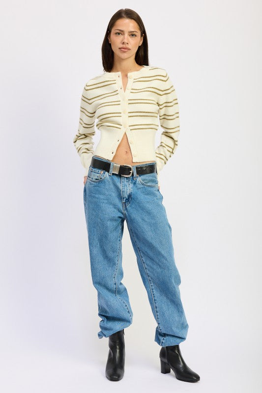 BUTTON DOWN STRIPED CARDIGAN - Sleekdenim.com