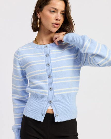 BUTTON DOWN STRIPED CARDIGAN - Sleekdenim.com