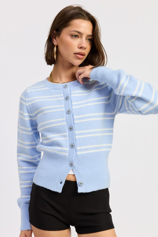 BUTTON DOWN STRIPED CARDIGAN - Sleekdenim.com