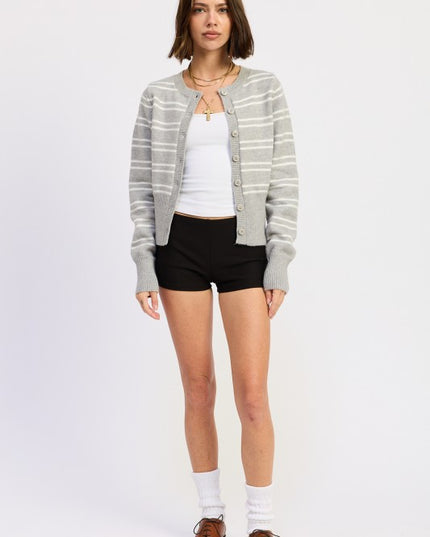 BUTTON DOWN STRIPED CARDIGAN - Sleekdenim.com