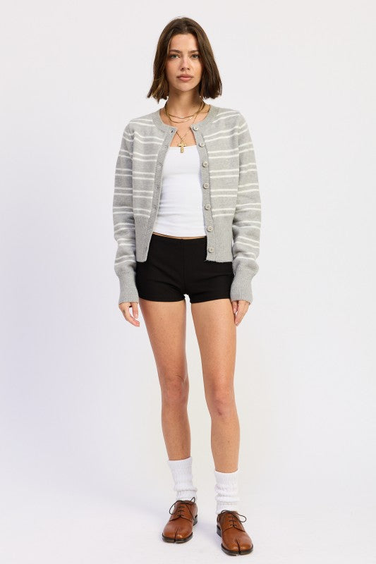 BUTTON DOWN STRIPED CARDIGAN - Sleekdenim.com