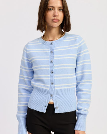 BUTTON DOWN STRIPED CARDIGAN - Sleekdenim.com