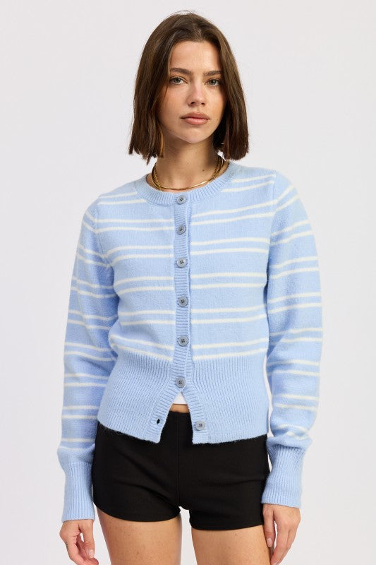 BUTTON DOWN STRIPED CARDIGAN - Sleekdenim.com